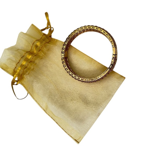 Vintage Jewelry - Vintage 90’s artisan made textured lightweight Gold tone bangle Bracelet 8 inch